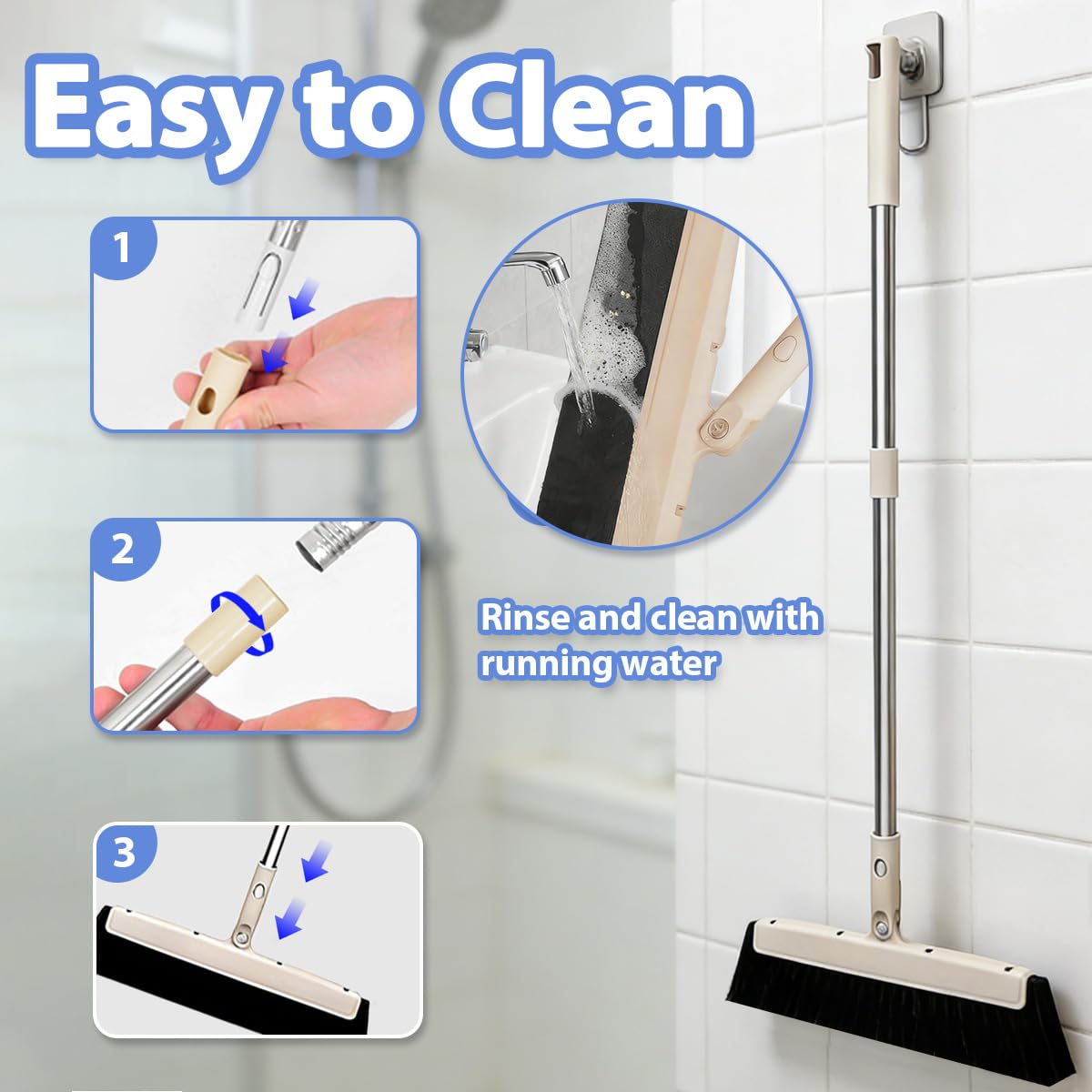 Floor Squeegee Shower Scraper Professional Water Squeegee Foam Water Scraper 180° Rotating Floor Squidgy for Wet & Dry Cleaning Dust, Liquid