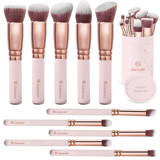 Kabuki Makeup Brush Set - For Foundation Powder Blush Concealer Contour - Perfect For Liquid, Cream or Mineral Products - 10 Pc Collection With