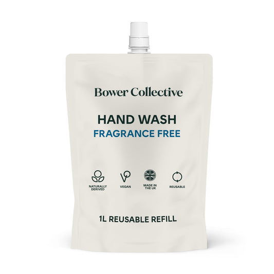 Bower Collective Natural Antibacterial Liquid Hand Soap Refill, Fragrance Free Handwash for Sensitive Skin, Hypoallergenic Soap, 1 Litre, 300+ Washes
