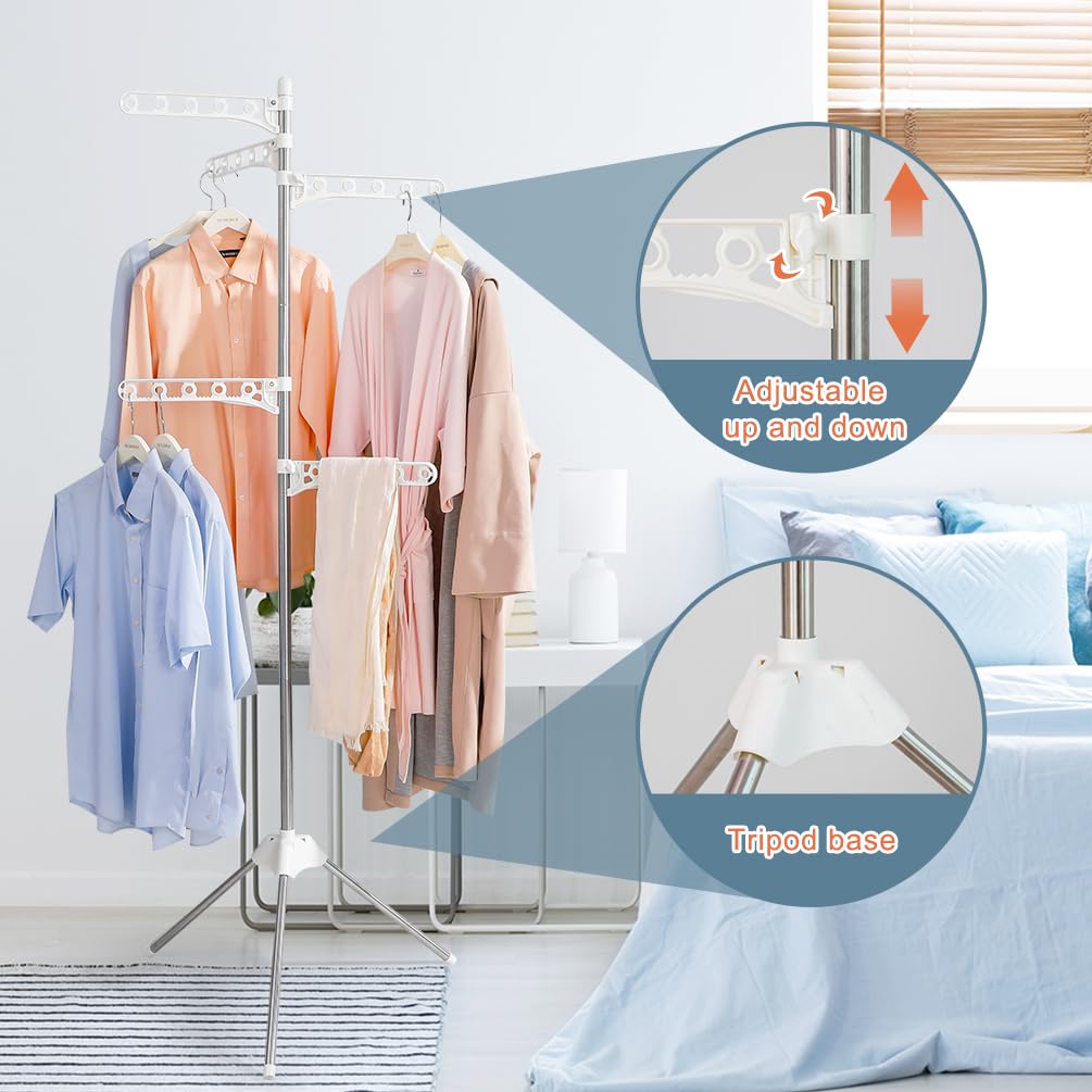 BAOYOUNI Clothes Airer Foldable Clothes Drying Rack with 5 Adjustable Arms