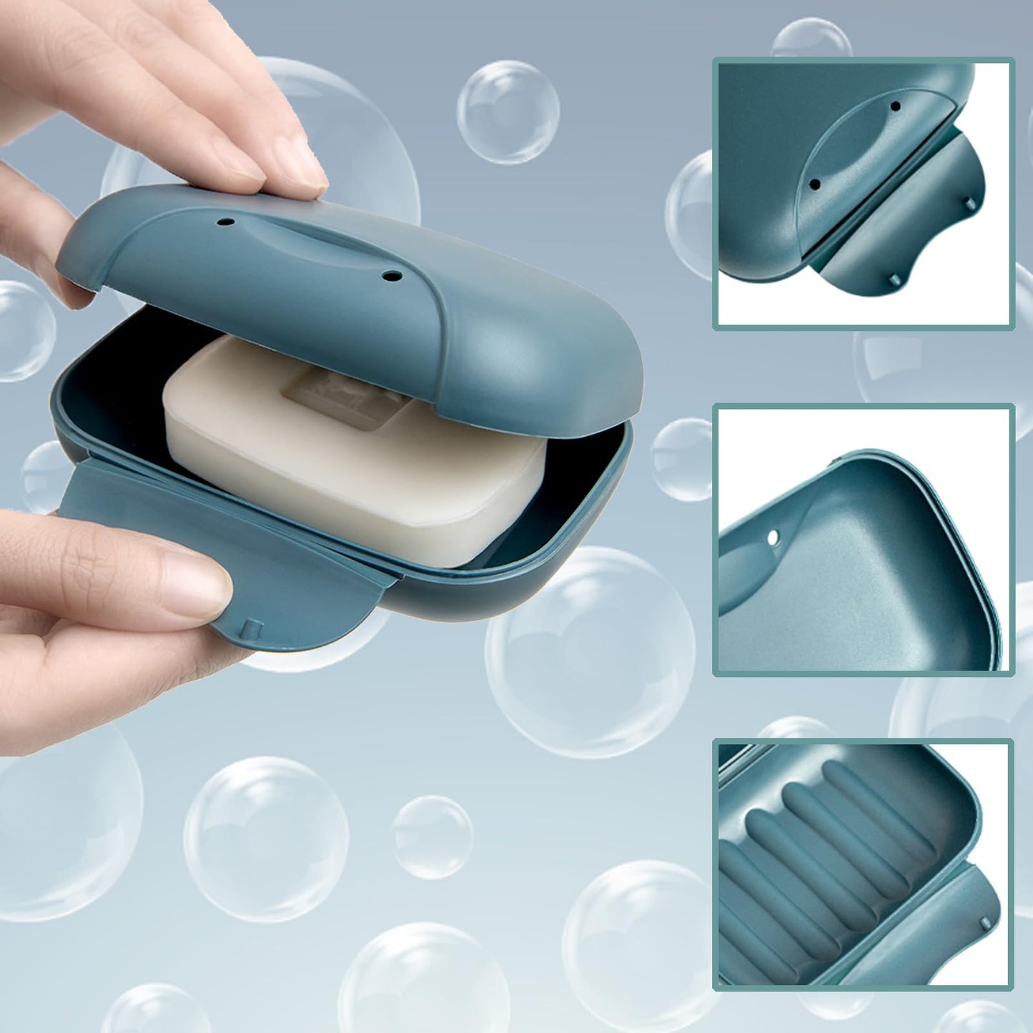 3-in-1 Soap Case - Waterproof & Leakproof Soap Bar Holder with Lid - Portable for Shower & Travel (Black, White, Navy Blue)