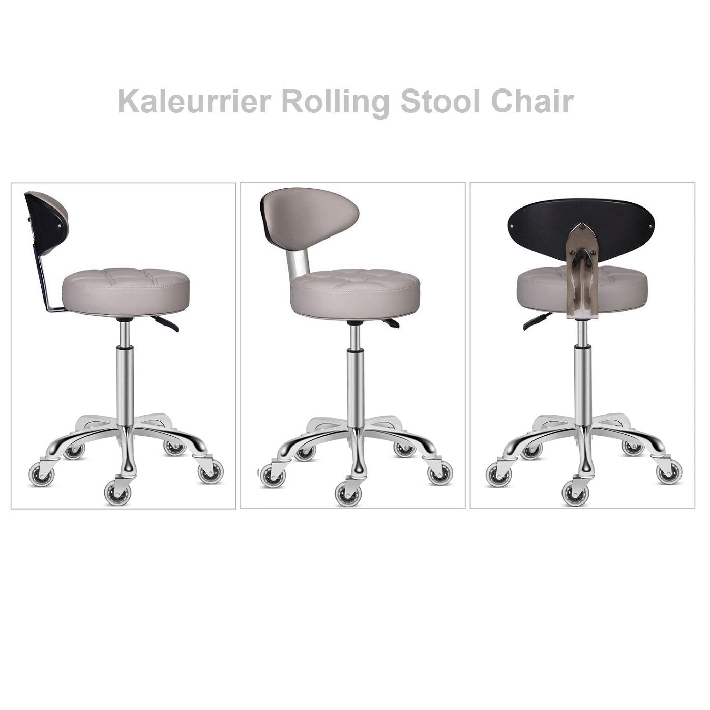 Kaleurrier Rolling Stool Chair with Smooth-rolling Dual-wheel casters,Comfortable Cushioned Backrest, Swivel Seat
