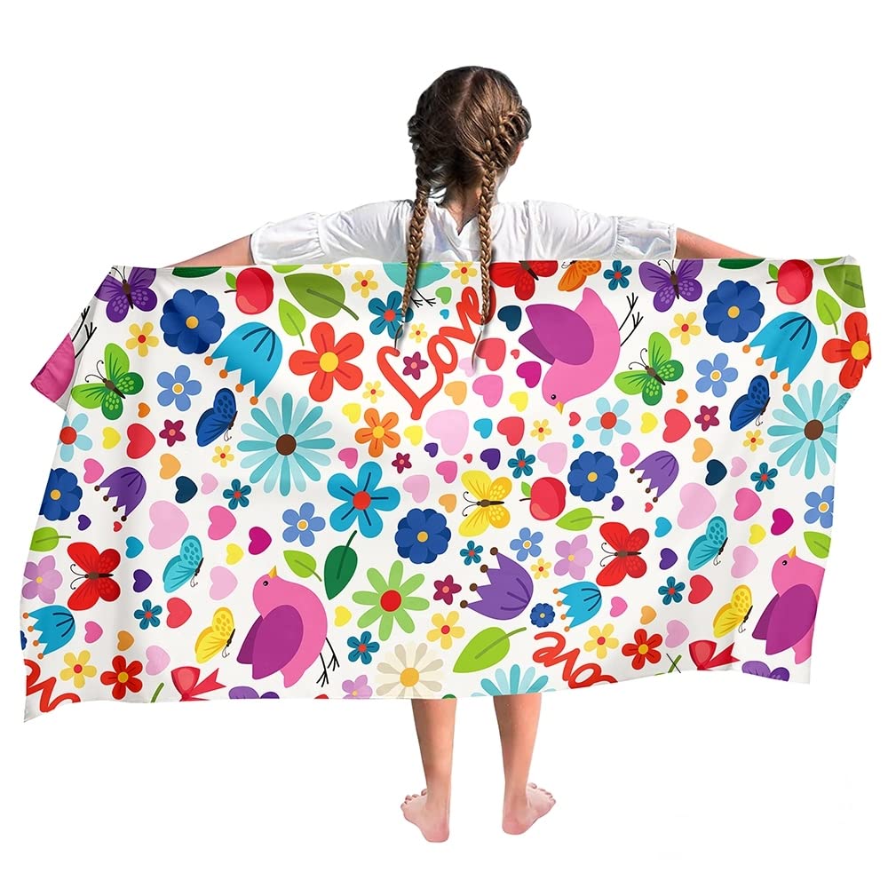 Ulticool Microfibre Children's Towel 140 x 70 cm - Flowers Butterfly Unicorn - Lightweight Travel Towel Quick-Drying Bath Towel Beach Towel