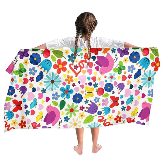 Ulticool Microfibre Children's Towel 140 x 70 cm - Flowers Butterfly Unicorn - Lightweight Travel Towel Quick-Drying Bath Towel Beach Towel