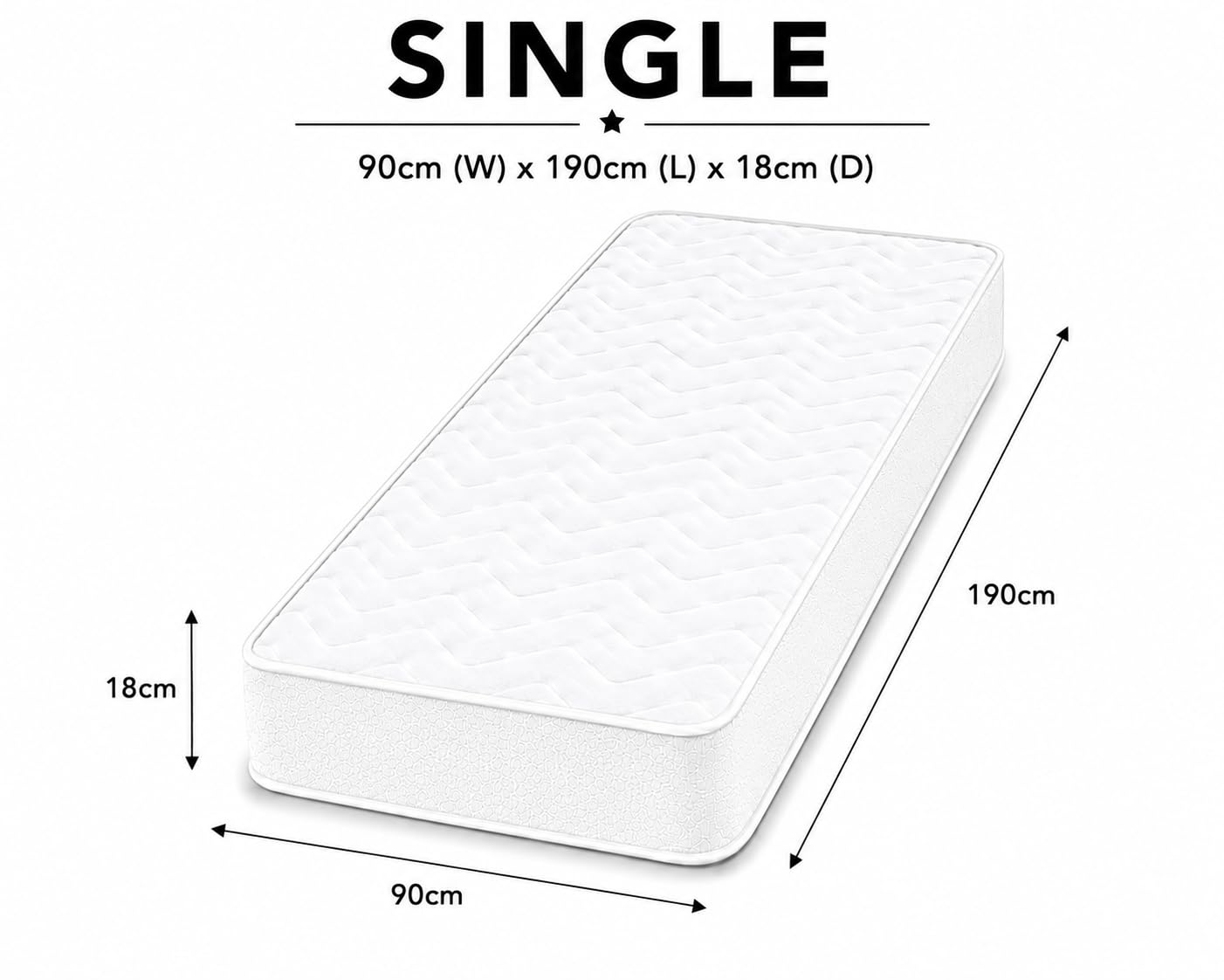 Starlight Beds White Chevron Single Hybrid Mattress