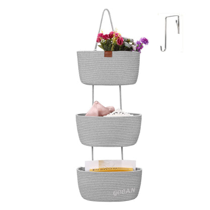 GOCAN 3-Tier Over Door Cotton Rope Woven Hanging Storage BasketGrey