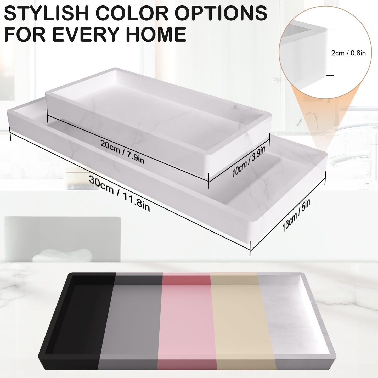 Bathroom Vanity tray 30x12.5cm, rectangular soap dispenser, silicone kitchen sink storage, bathroom countertop tray non-slip and easy to clean