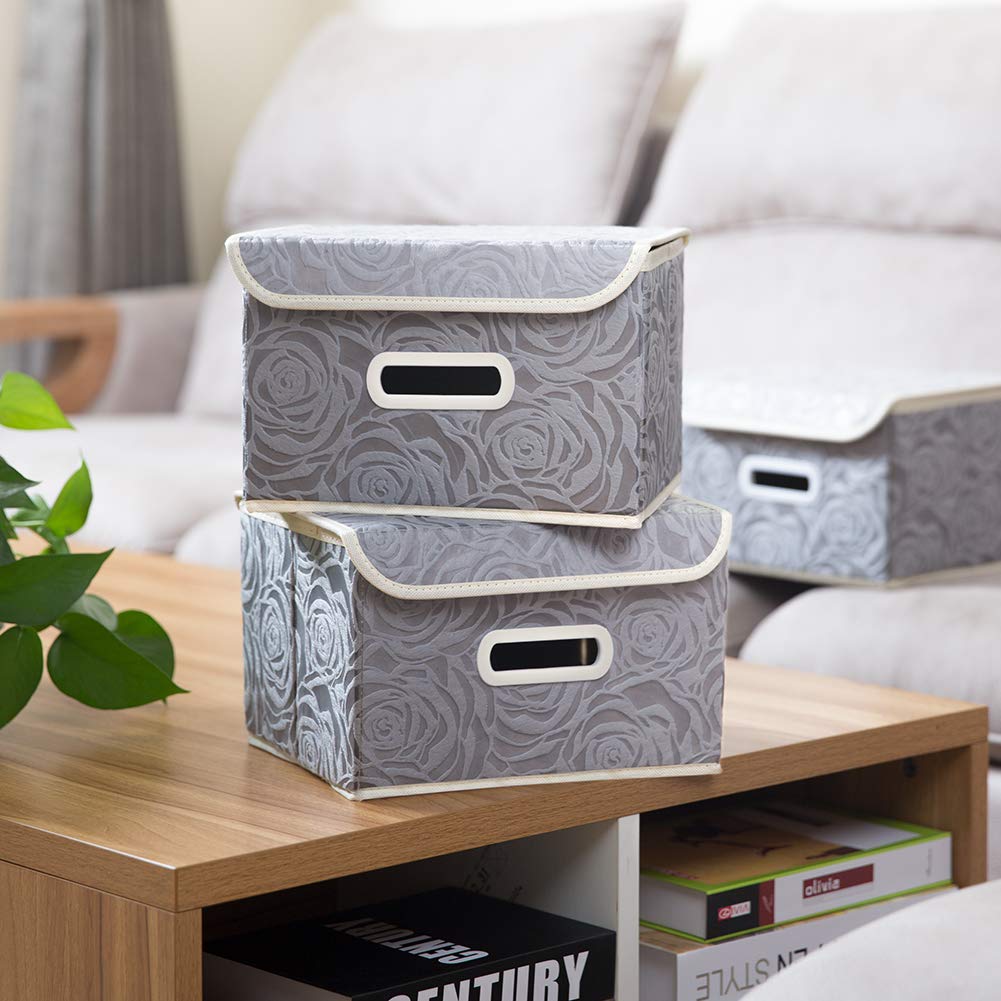 Prandom Storage Boxes with Lids.Rose Pattern Fabric Decorative Storage Box, Really Useful Box,Clothing Storage,Cubes