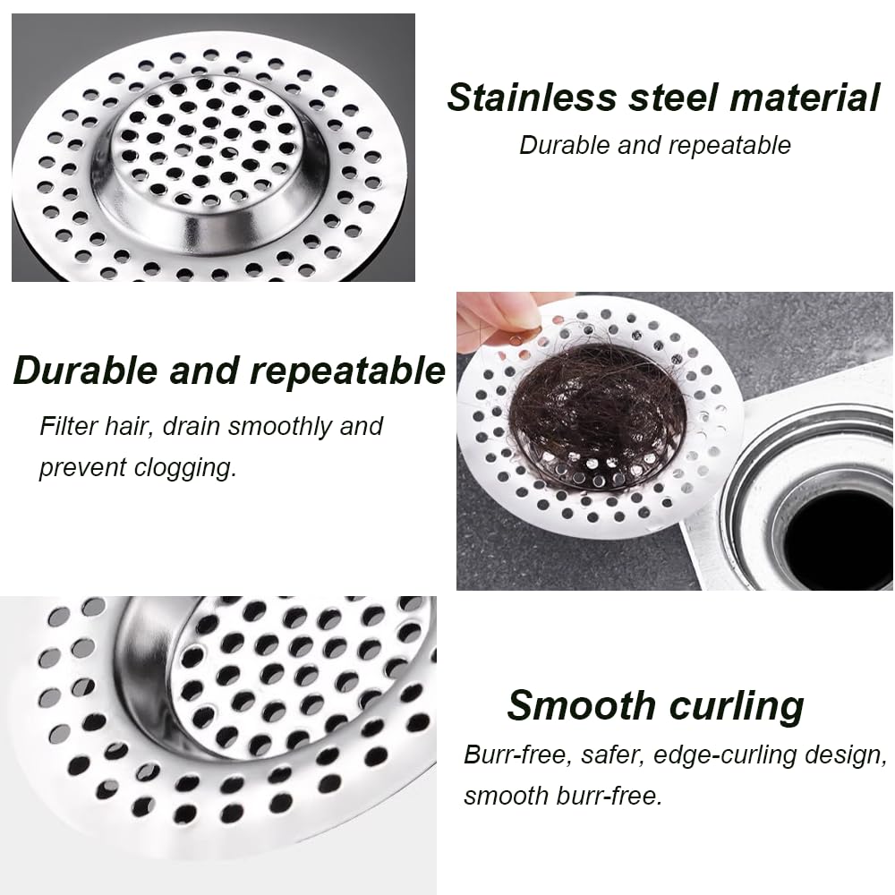 2 Pcs Sink Strainer, Stainless Steel Sink Strainer Plug, Drain Hair Catcher, Protector Shower Drain Cover, Sink Stopper Drain Filter for Kitchen