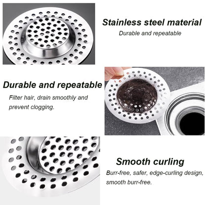 2 Pcs Sink Strainer, Stainless Steel Sink Strainer Plug, Drain Hair Catcher, Protector Shower Drain Cover, Sink Stopper Drain Filter for Kitchen