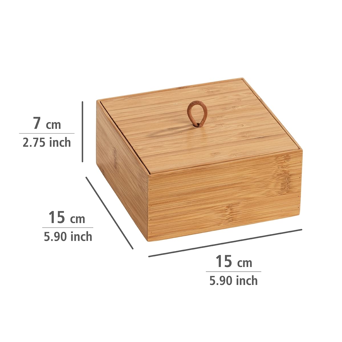 WENKO Terra Bamboo Organiser Box with 3 Compartments - Storage Box, Bathroom Basket, Bamboo, brown, Bambus Kosmetiktuch-Box