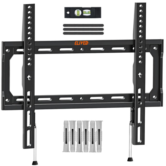 ELIVED Fixed TV Wall Bracket for Most 26-60 Inch LED, LCD, OLED Flat or Curved TVs, Ultra Slim Wall Mount with VESA 75x75mm-400x400mm up to 45KG, Low