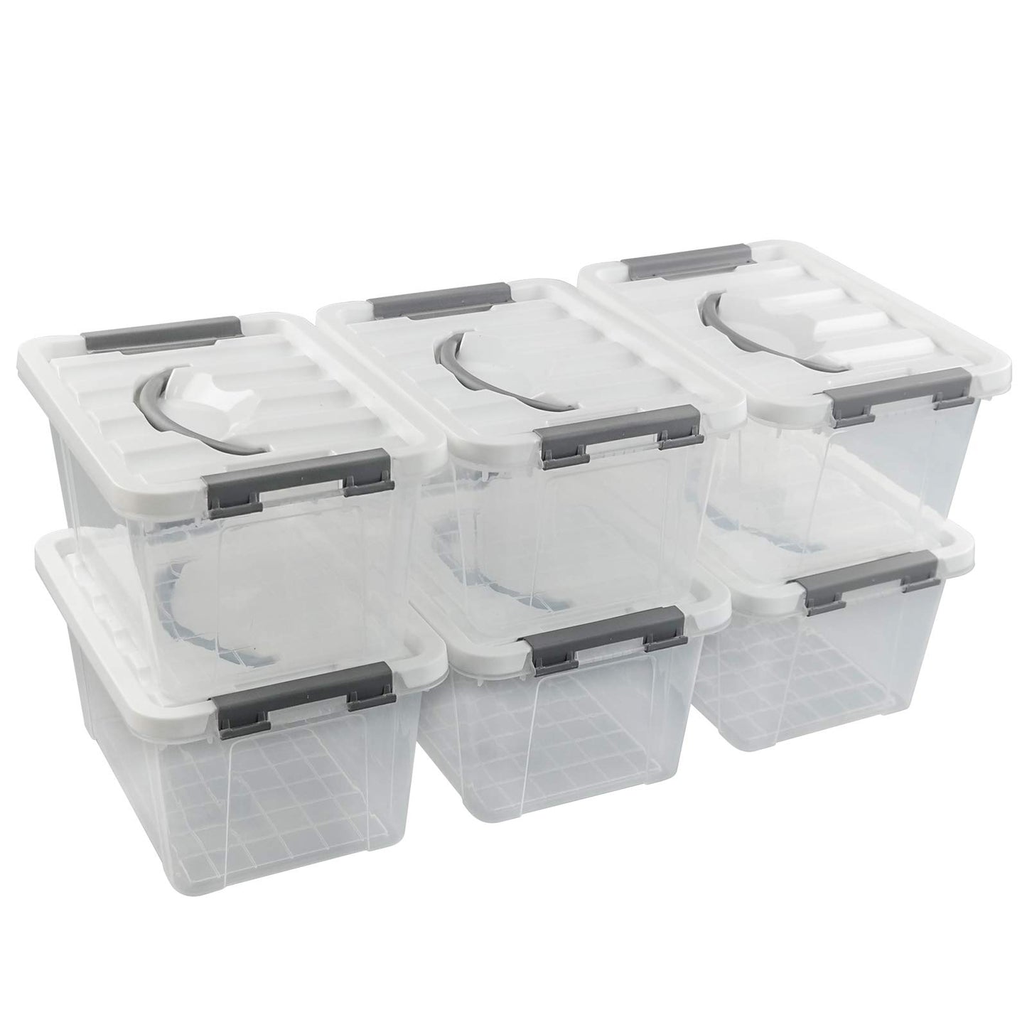Gloreen 5L Clear Latch Storage Boxes, Plastic Box with Lid, 6 Packs