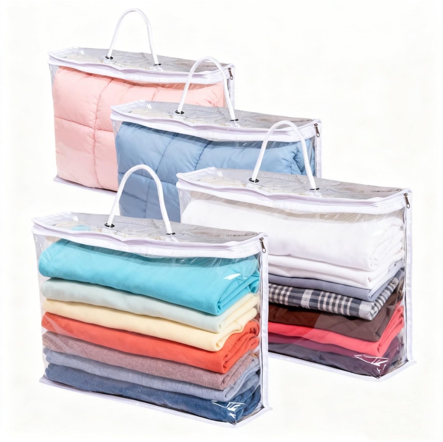 Clear Clothes Storage Bag,Clear Zippered Storage Bags,Wardrobe Storage Organizer Moving Bags with Reinforced Handle for Loft Wardrobe for Bedding