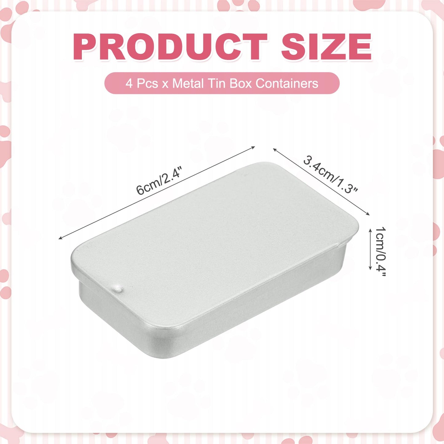 sourcing map 4 Pcs Metal Tin Box Container, 2.4x1.3x0.4 Slide Top Tin Containers Small Empty Rectangular Storage Box for Lip Balm Candies Jewelry