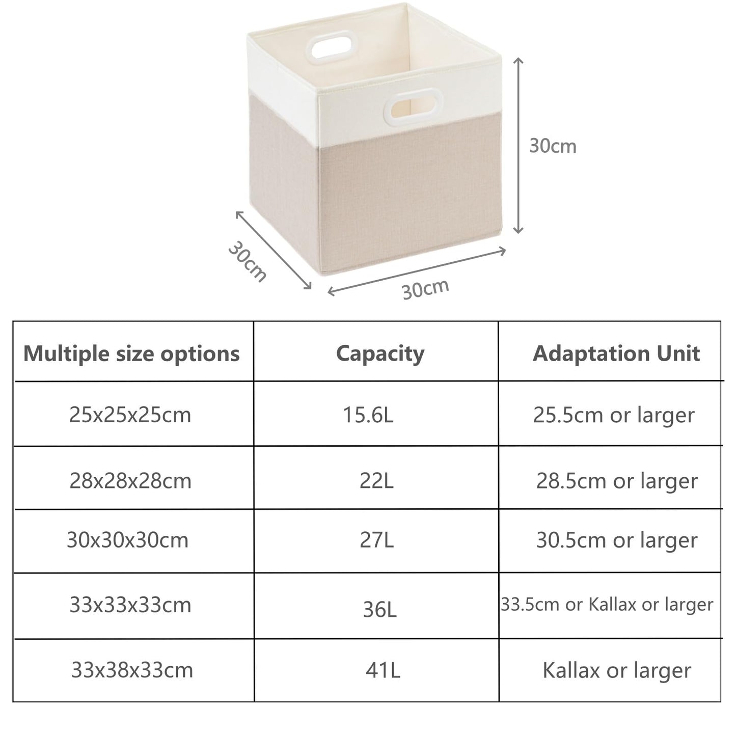 SOCOHOME Fabric Cube Storage Boxes,30x30x30cm Foldable Storage Baskets for Shelf Nursery Closet(Light beige/White, Set of 4)