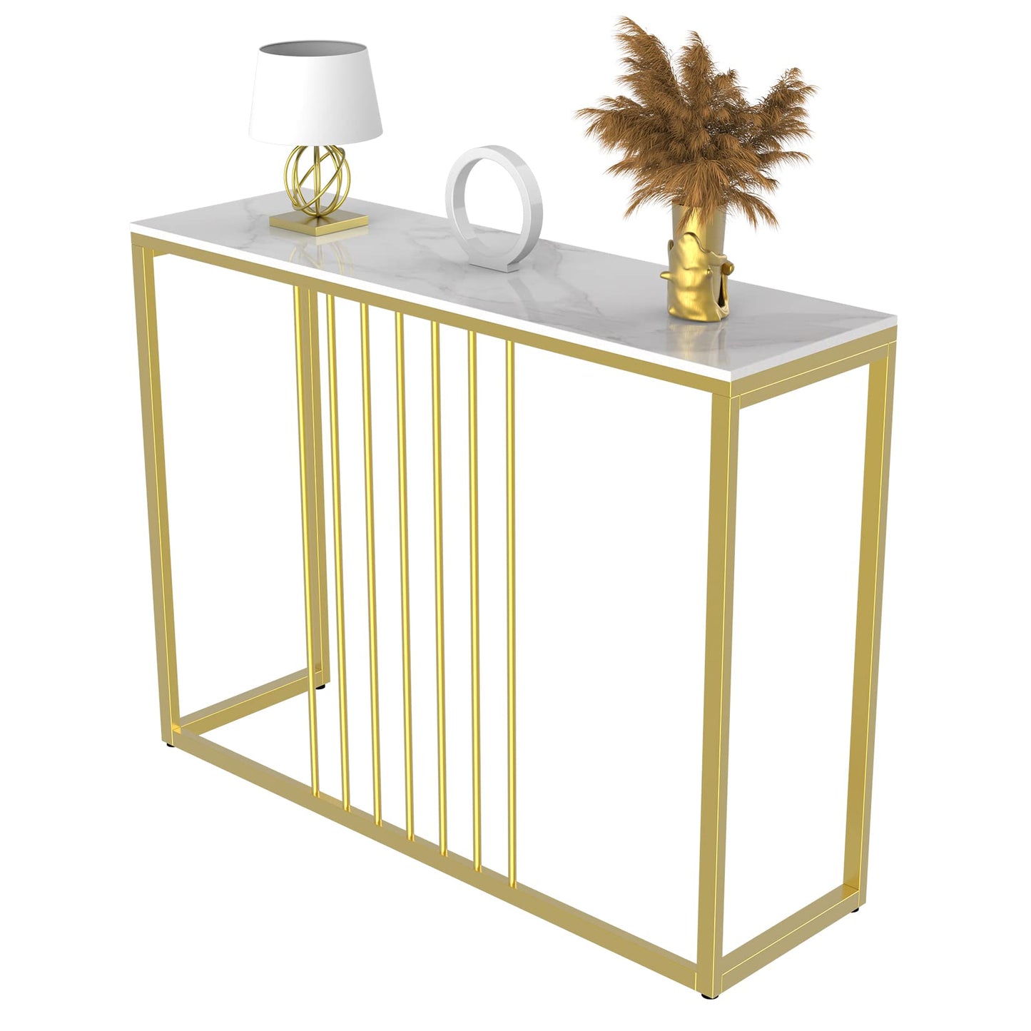 FATIVO 100cm Gold Console Table, Sintered Stone Marble Top Sofa Back Table