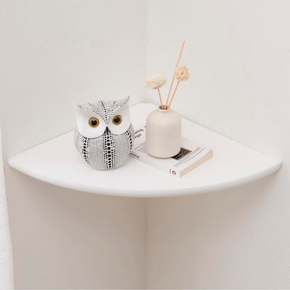 GIEANOO Corner Shelf, Solid Oak Wood White Floating Corner Shelf Wall Mount 16inch Round End Floating Speaker Shelf With Wire Hole Shelf for Bedroom