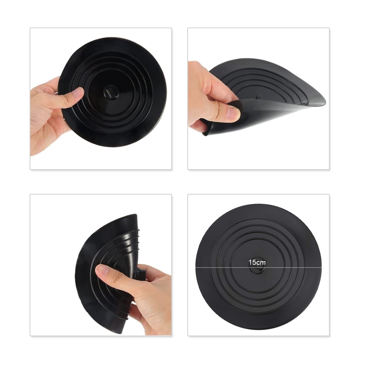 VBNZBK 2 Pack Silicone Tub Stopper, Universal Bath Plug,6 Inches Drain Stopper Cover for Kitchen, Bathroom, Laundries(Black and Gray)