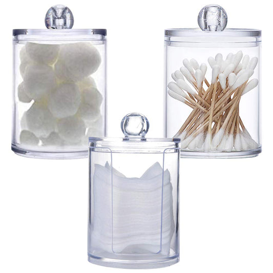 3Pcs Clear Acrylic Makeup Pads Container Organizer,Plastic Cotton Ball and Swab Holder with Lid Bathroom Jar Storage Beauty Makeup Organizer Storage