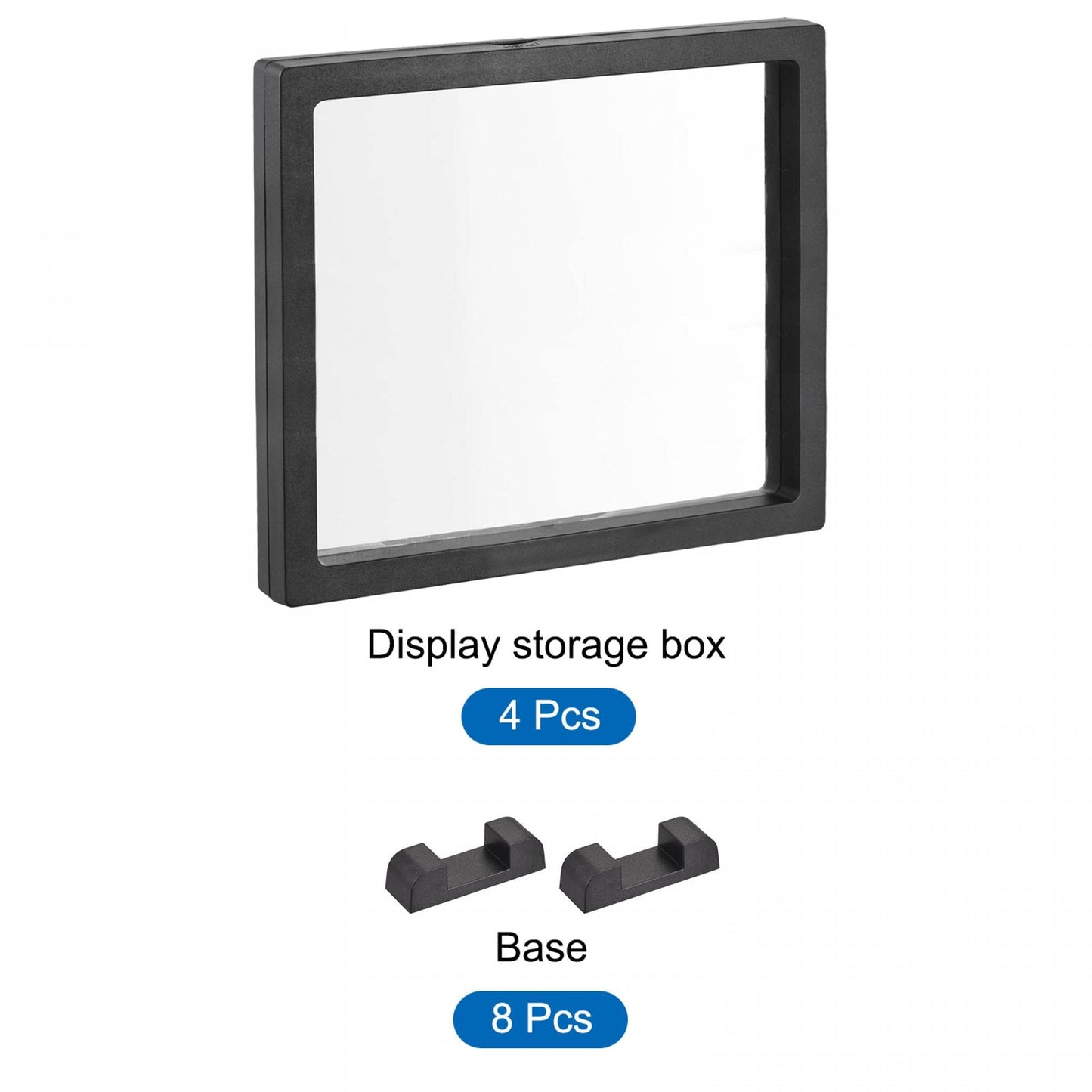 sourcing map Floating Thin Film Display Box, ABS Frame Case with Base 14cm x 14cm x 2cm Black Pack of 4