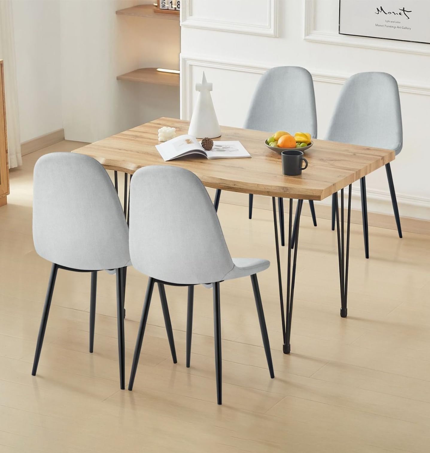 Hallowood Furniture Cullompton Dining Table and Chairs Set 4, Live Edge Effect Rectangular Kitchen Table (120cm) and Silver Grey Fabric Chairs, Dining