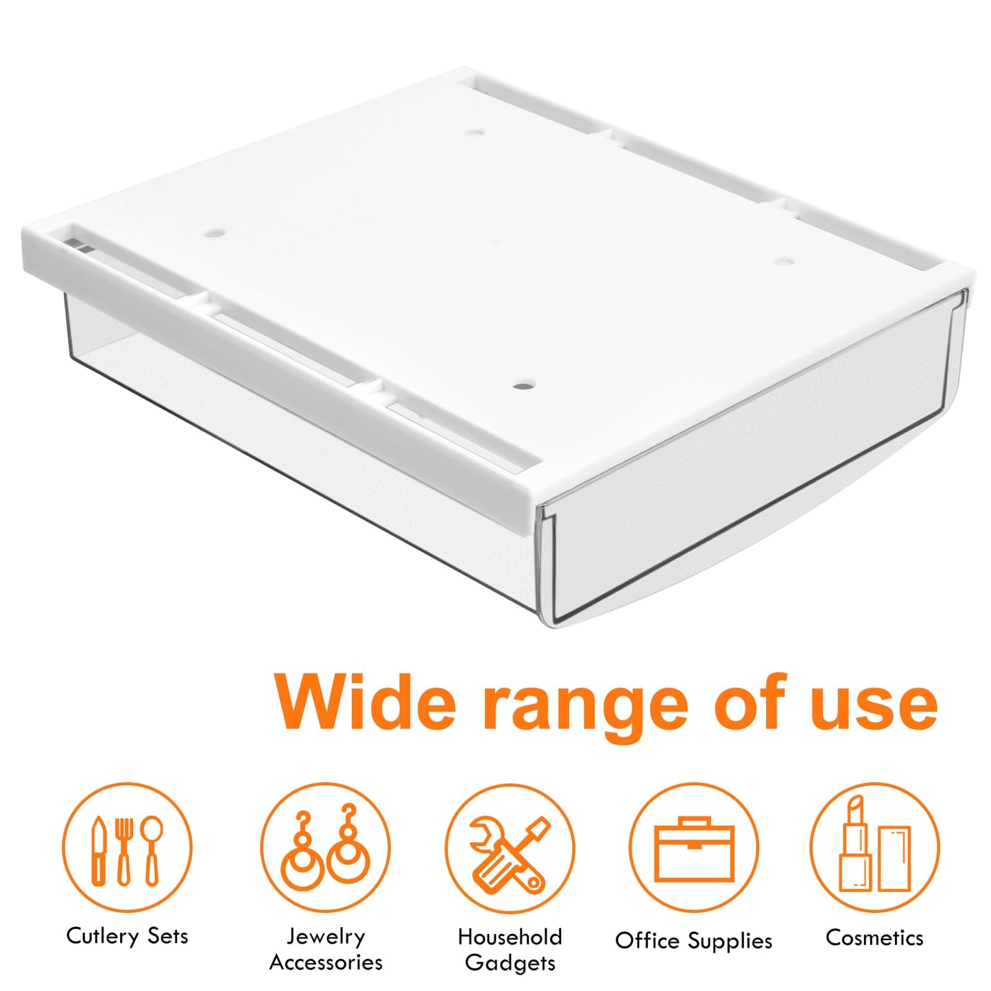 Minjuna 2Pcs Under Desk Drawers, 21x18x5.4 cm Self-Adhesive Under Desk Storage Box, Under Table Hidden Organizer