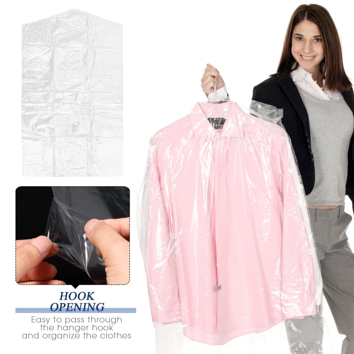 ULTECHNOVO Disposable Garment Covers Dry Cleaning Bags for Clothes 39.37 X 23.62 in Water-Resistant Clear Suit Cover for Dresses Coats Shirts Jackets