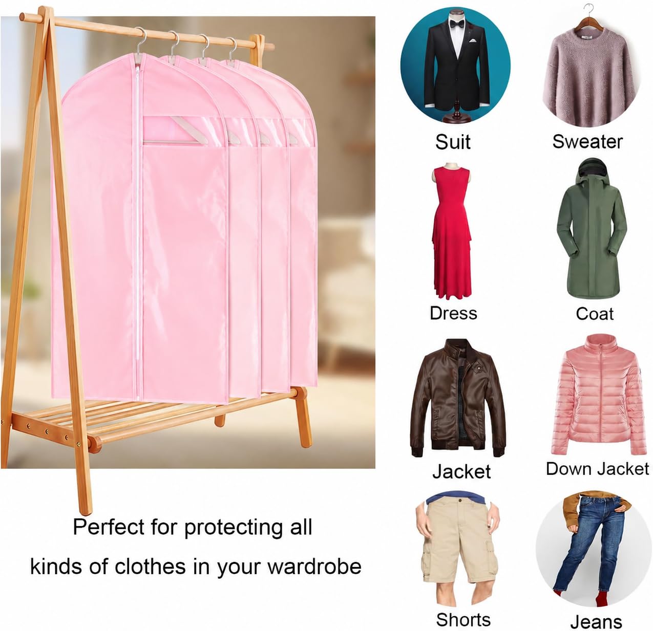 Niviy Garment Bags 60 x 100 cm, PEVA Clothes Covers with Zip, 6 Pack