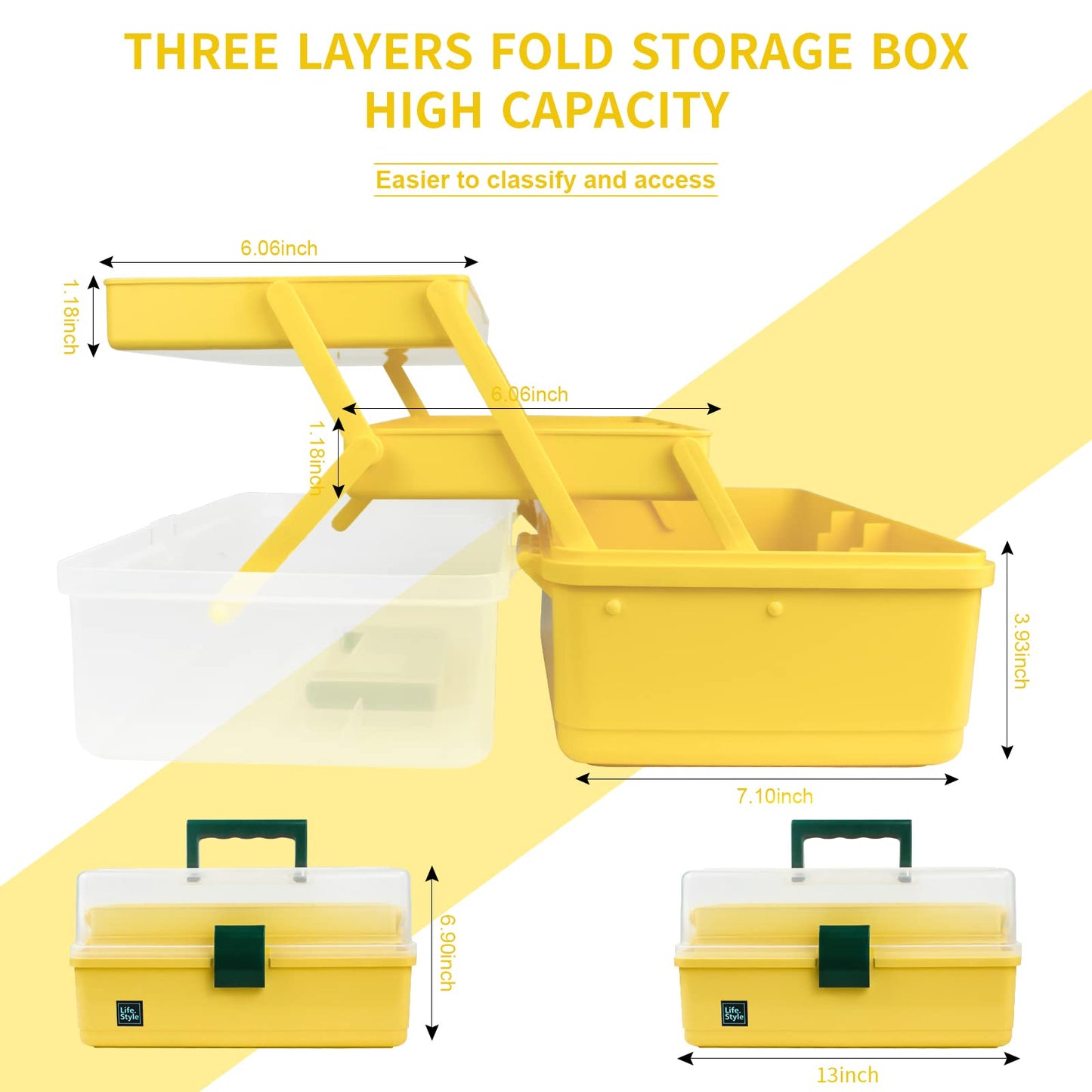 Creahaus 13inch 3 Layer Multipurpose Storage Box, Craft Storage Box with Compartments, Plastic Tool Box, Medicine storage box