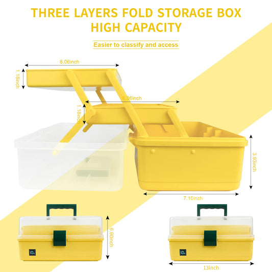 Creahaus 13inch 3 Layer Multipurpose Storage Box, Craft Storage Box with Compartments, Plastic Tool Box, Medicine storage box
