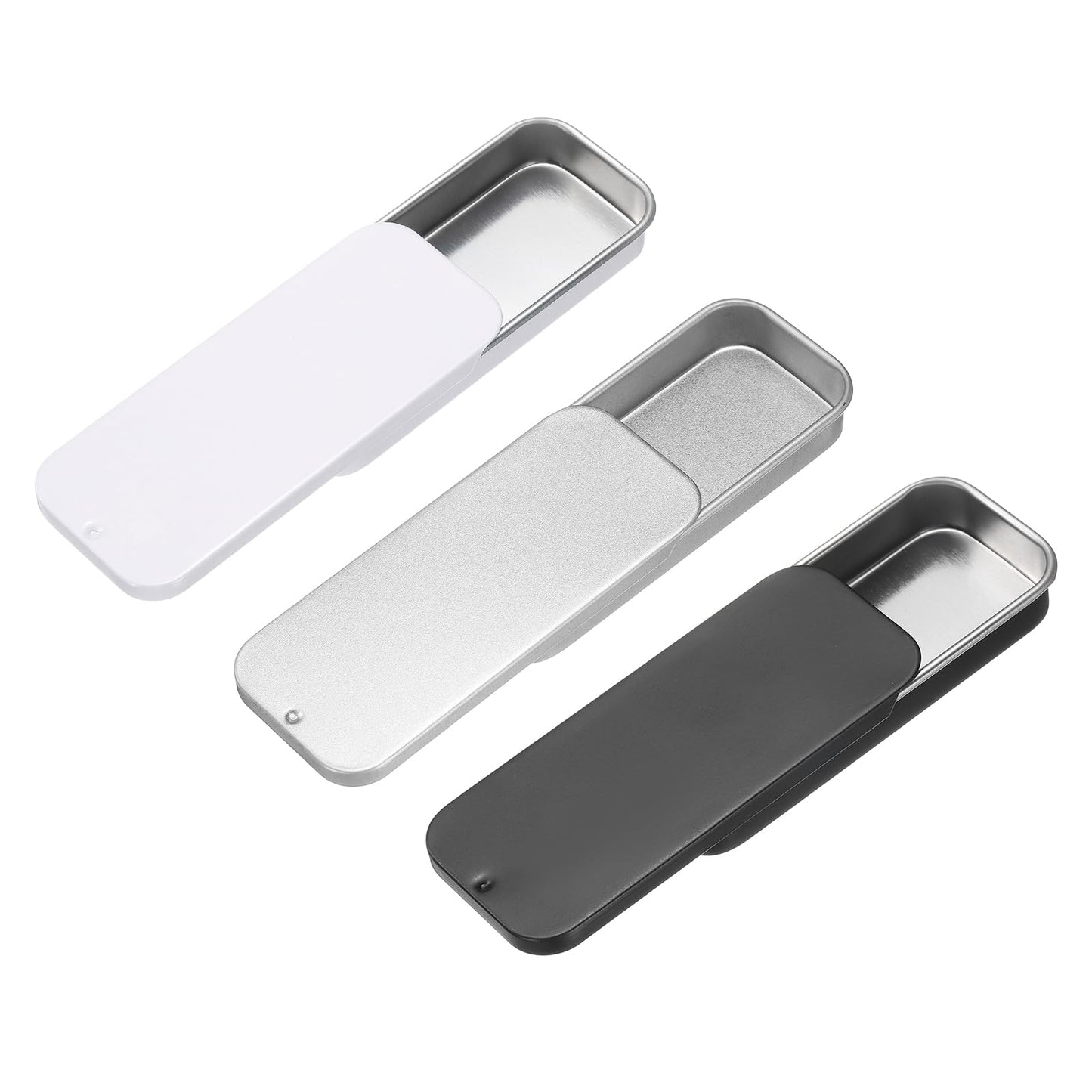 sourcing map 3Pcs Slide Top Tin Containers, Metal Empty Tins Box with Sliding Lids, 3.1"x1.3"x0.4" Rectangular Storage Organizers for Lip Balm