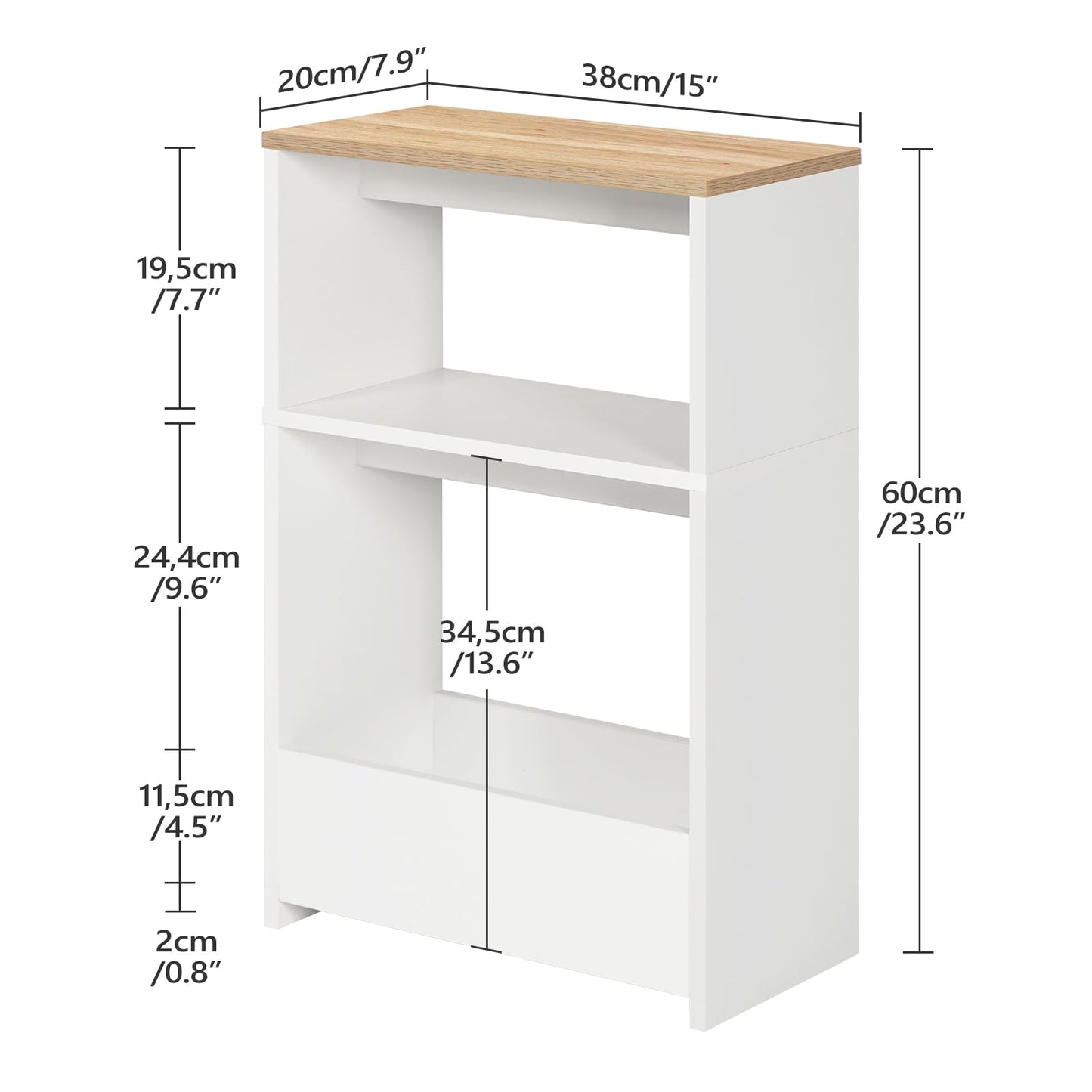 MAHANCRIS 3-Tier Narrow Side Table, End Table with Magazine Rack, Nightstand for Living Room, Bedroom, Study, Kitchen, Balcony