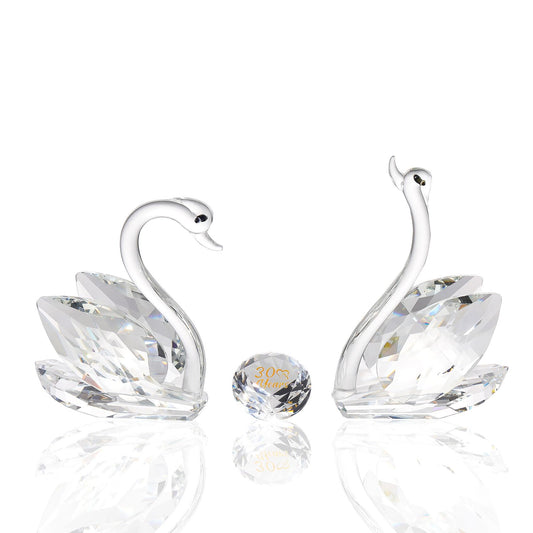 2 Pcs Clear Crystal Swans 30th Wedding Anniversary Romantic Gifts for Couples, Glass Pair Swans Collectible Figurine Ornaments 30 Years Love