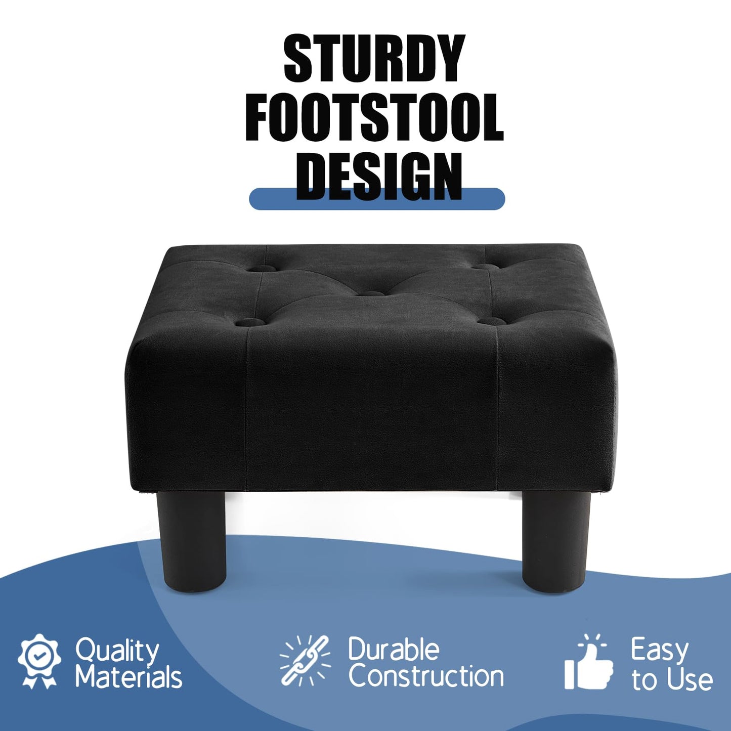 BRIAN & DANY Small Foot Stool, Velvet Footstool with Legs, Footstools for Living Room, Ottoman Footrest Extra Seating for Entryway, Black