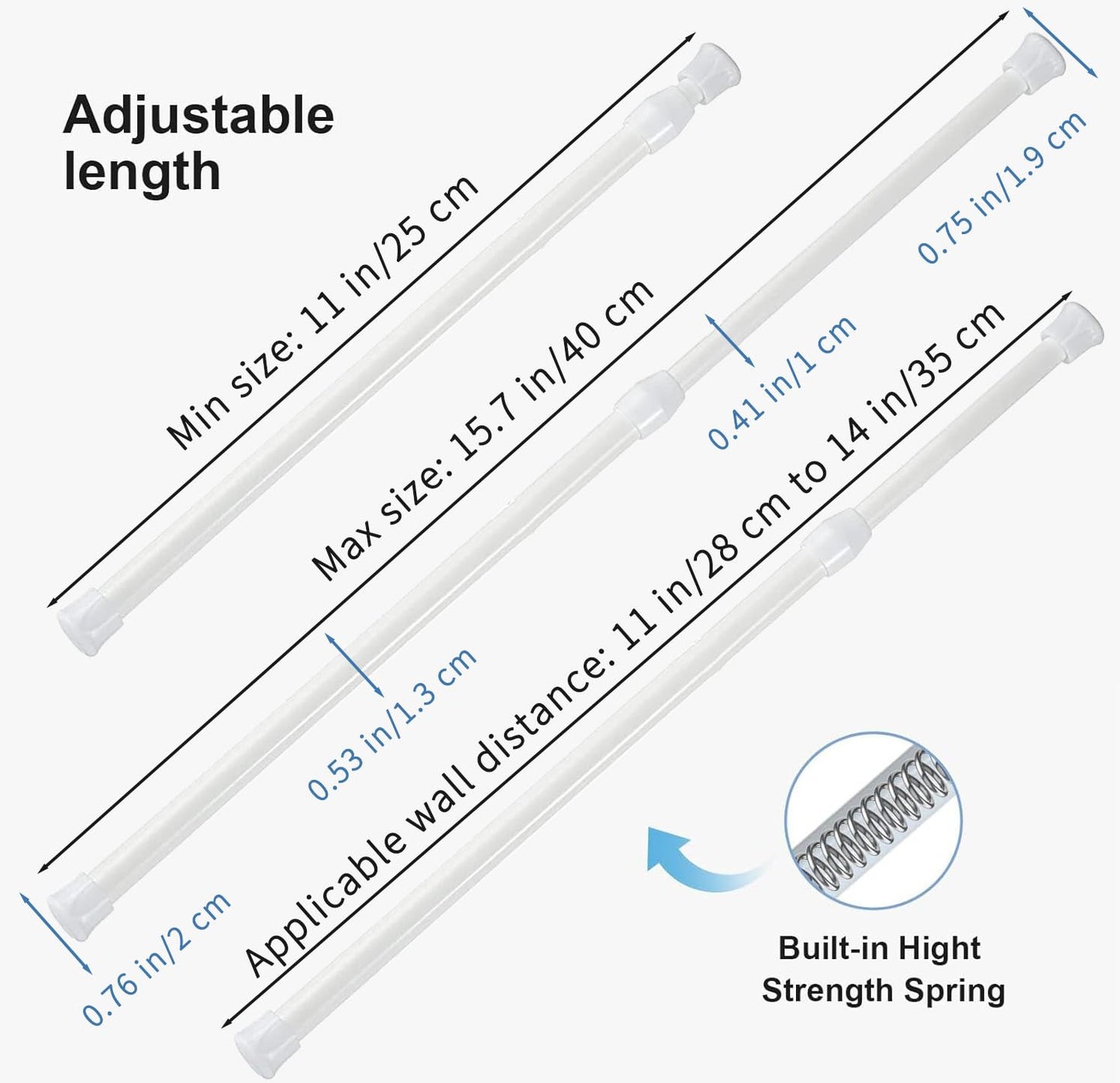 6Pcs Tension Rod, Goowin 25-40cm Tension Rods for Windows, No Drilling Rustproof Spring Adjustable Tension Curtain Rod for Doors, Windows