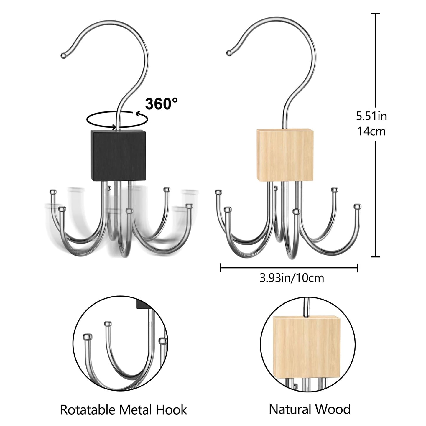 Belt Hanger Tie Rack, 2 Pcs Closet Hanger Organizer 360° Rotatable Metal Belt Holder for Closet Accessories Organizer and Storage