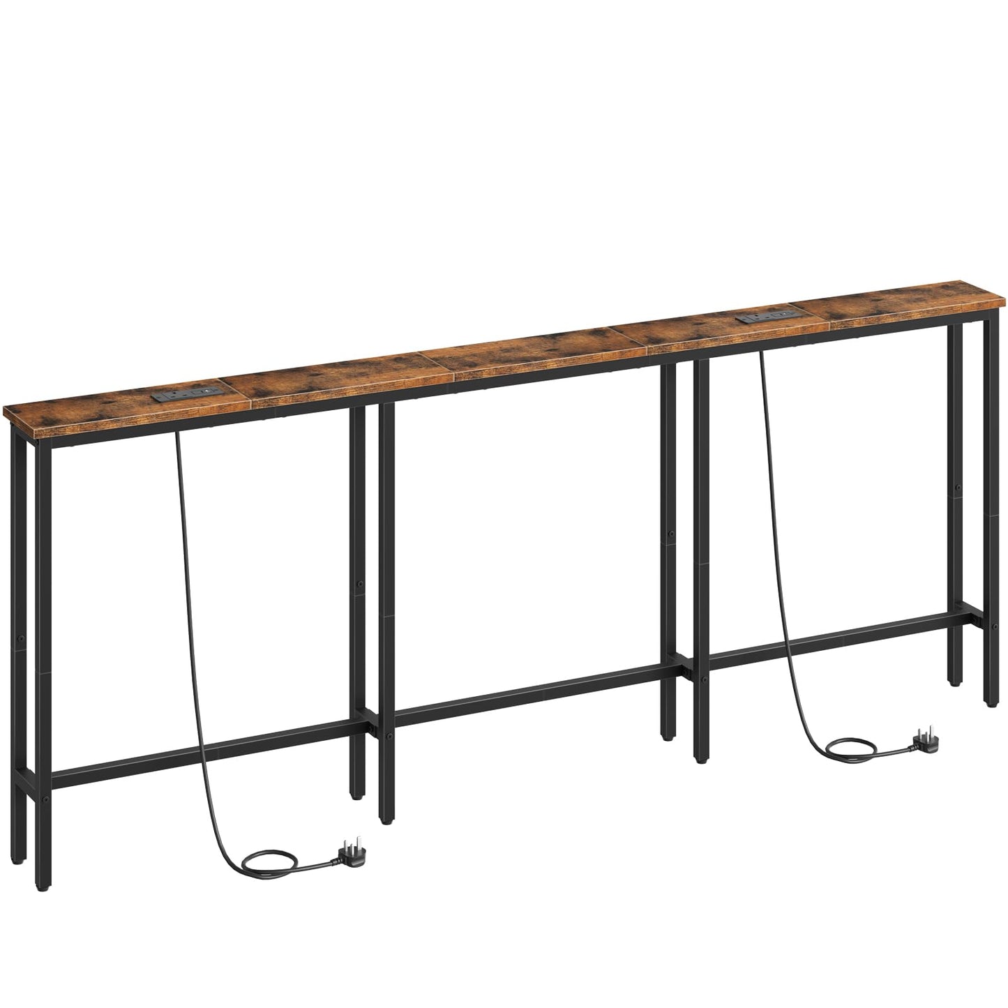 HOOBRO 200 cm Slim Console Table with 2 Charging Stations, Narrow Behind Sofa Table, Long Hallway Table with Adjustable Feet, for Hallway