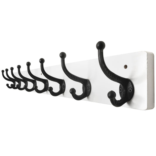 WEBI Rustic Coat Rack Wall Mount Long 8 Cast Iron Coat Hooks Wall Mounted,Heavy Duty Wall Coat Hanger Hooks for Hanging Coats,Clothes,Black on White