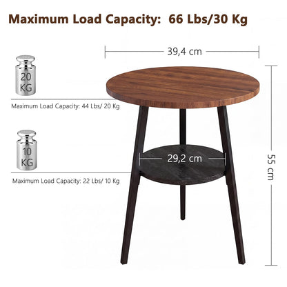 Small Round Side Table, 2-Tier Coffee Table with Storage Shelf
