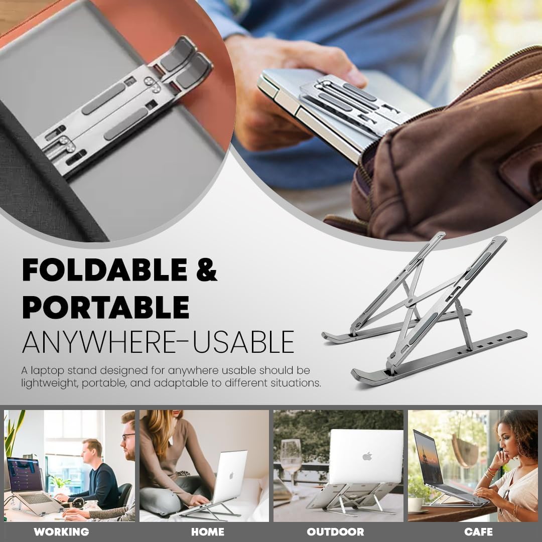 Stick Well Laptop Stand for Desk, Adjustable Aluminum Laptop Riser for Desk & Bed, Air-Ventilated Portable Laptop Stand, Compatible with MacBook