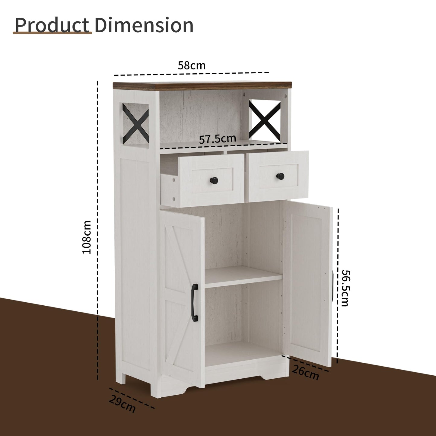 BonVache Sideboard Cabinet,Kitchen Storage Cabinet with 2 Drawers and Open Shelf,Modern High Capacity Unit Cupboard for Living Room,Kitchen,Home,White