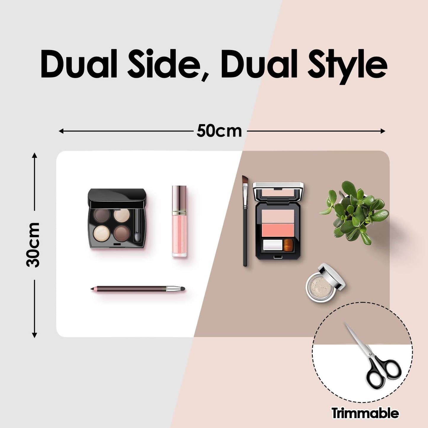 Dressing Table Mat Protector for Makeup Vanity, 50x30cm, White and Khaki