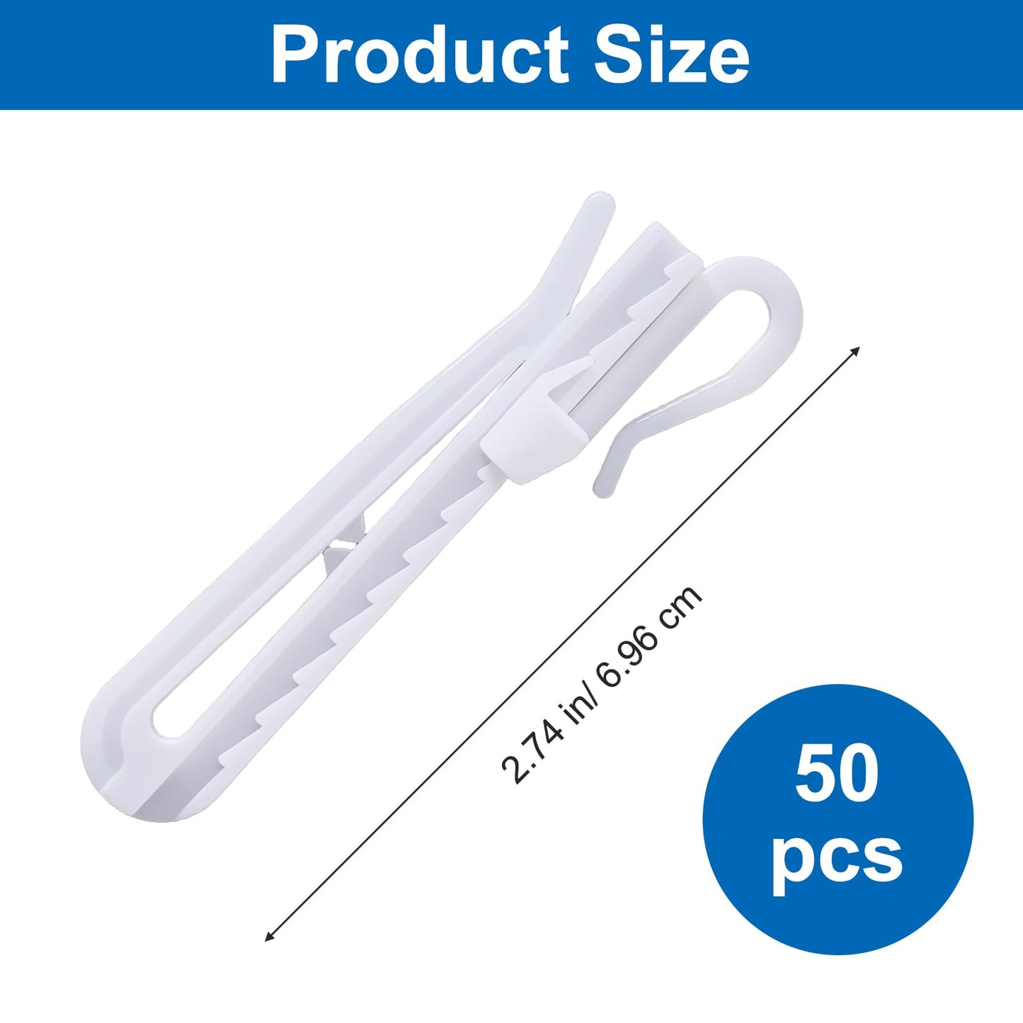 Sorcristy 50 Pcs 7cm Pinch Pleat Curtain Hooks White Plastic Adjustable Curtain Clips Rust Proof Drapery Pins for Window Door Shower Curtains