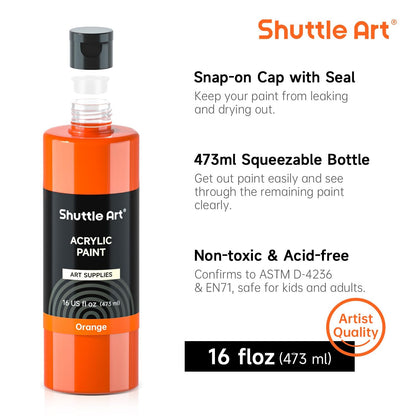 Shuttle Art Acrylic Paint Set, 15 Colours Acrylic Paint Bottle Set (473ml/16oz), Rich Pigmented Acrylic Paints, Bulk Painting Supplies for Artists,