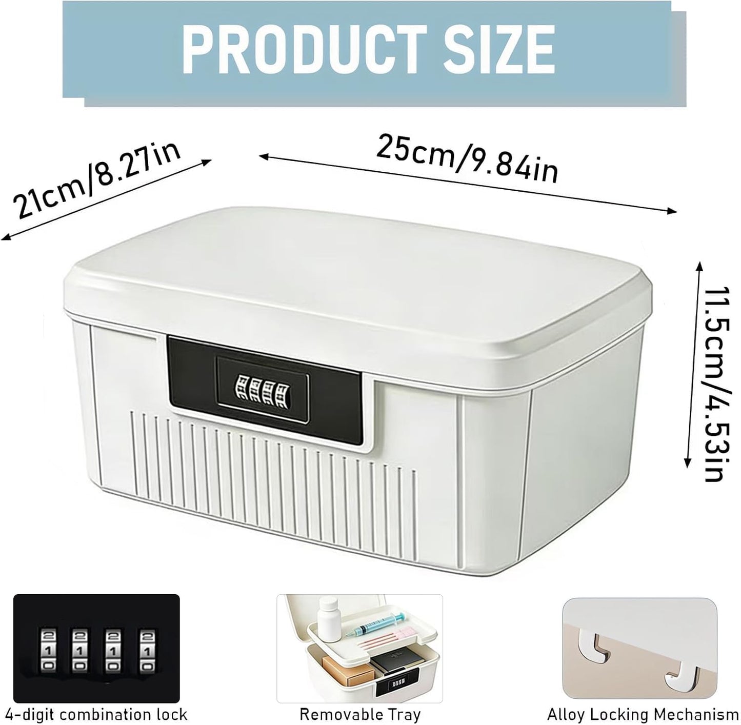 Chiziyixin 2 Layer Medicine Storage Box,Medication Lock Box with 4 Digital Code,Portable Handle,Removable Tray,Lockable Medical Storage Organiser for