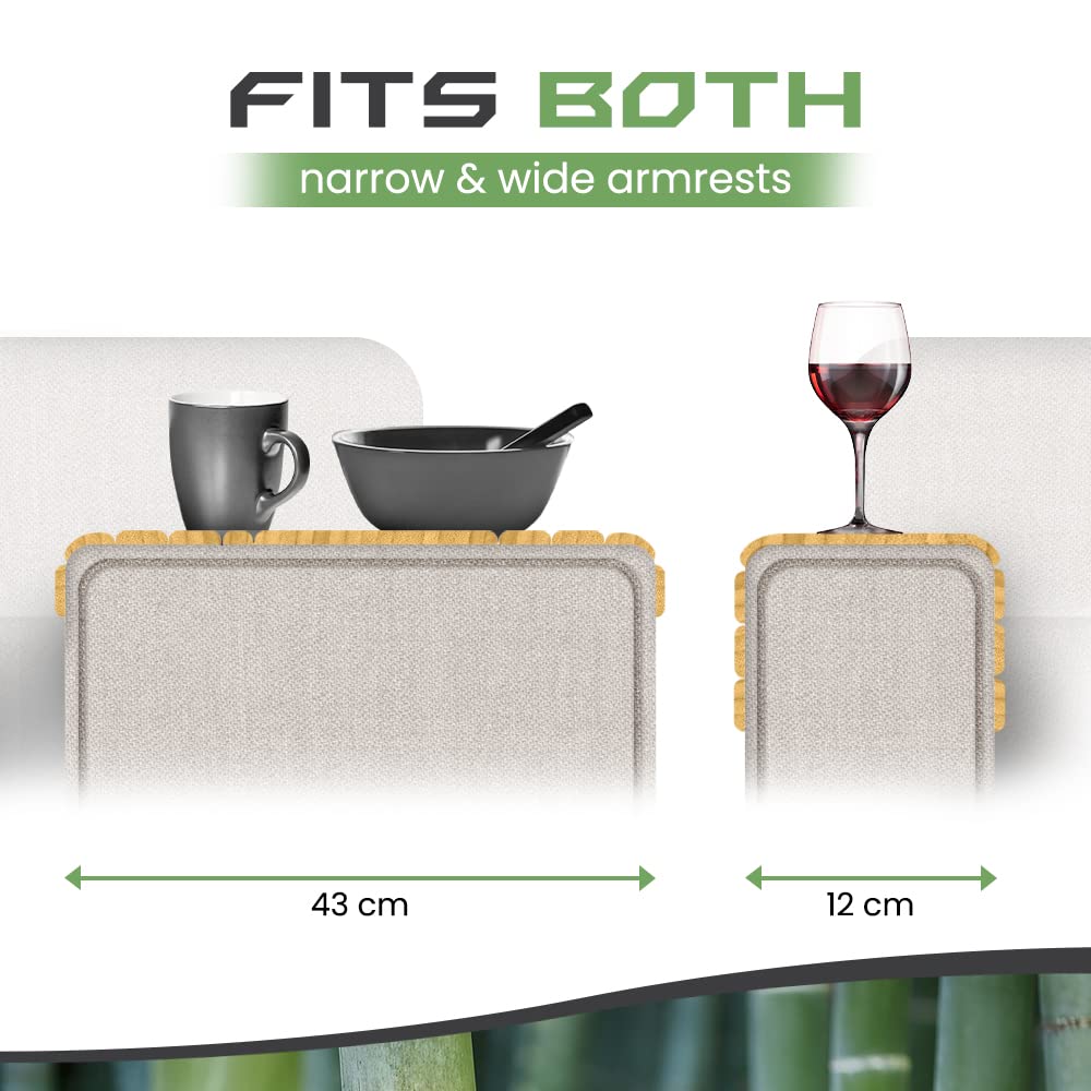 Bamboo Sofa Arm Tray - Anti-Slip, Flexible for All Armrests - Durable Couch Arm Table with Elegant Design, Natural Color, Fits Any Interiors
