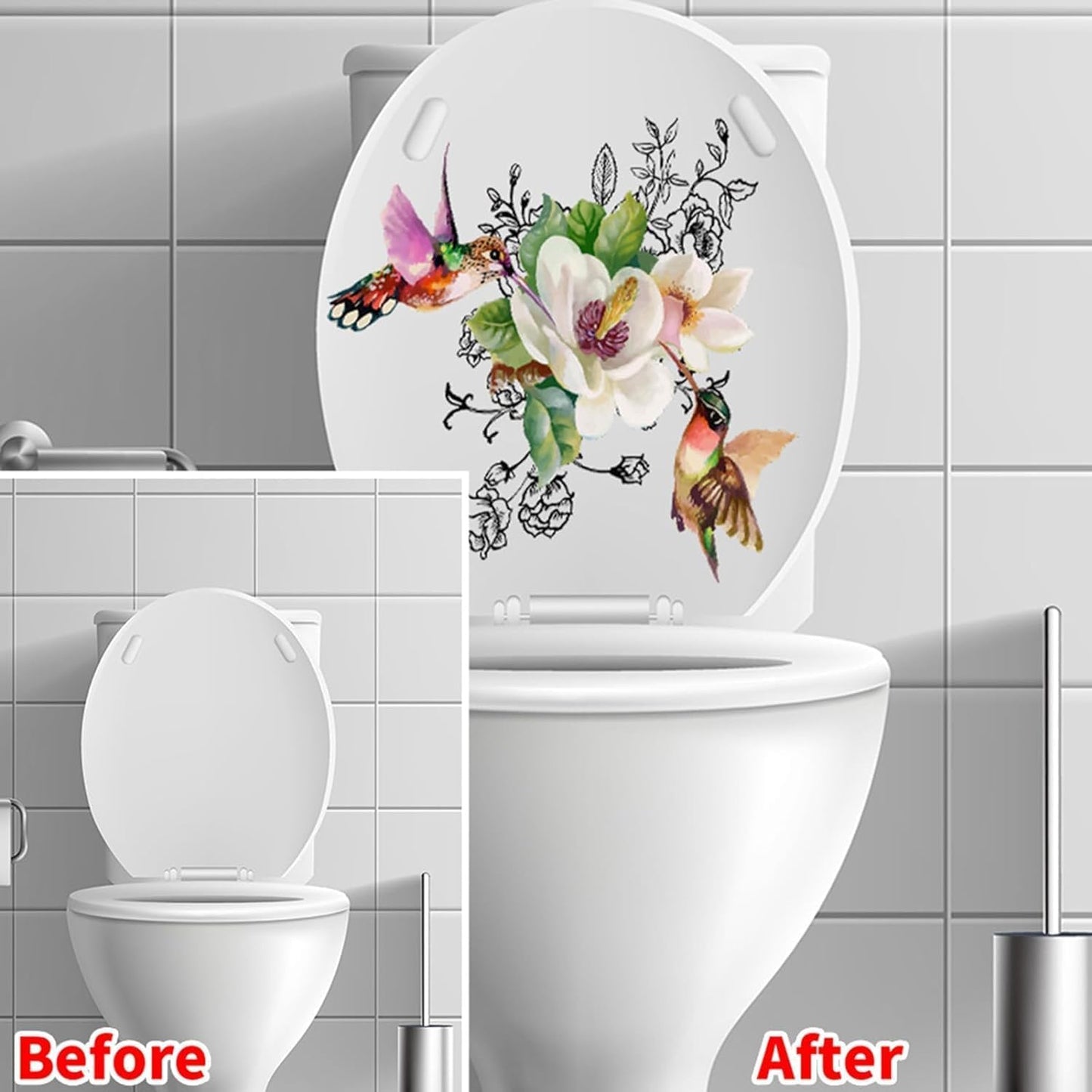 Birds Flowers Butterfly Toilet Seat Lid Stickers Self-Adhesive Bathroom Wall Sticker Toilet Seat Decals DIY Removable Waterproof Toilet Sticker for