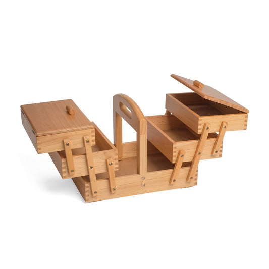 Hobbygift GB8450 Cantilever 3 Tier Sewing Box Light, Wood, Mid Shade Wooden, (LxHxD) 31 x 25.2 x 23 cm