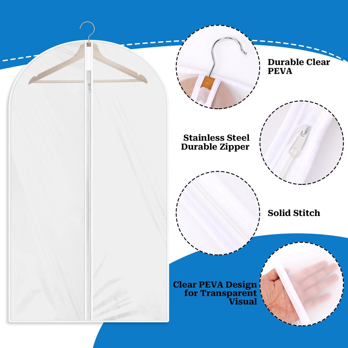 Garment Bags for Hanging Clothes, 2Pcs Hanging Garment Bag Plastic Dustproof Suit Bag PEVA Breathable Garment Cover for Suits Dance Clothes Closet